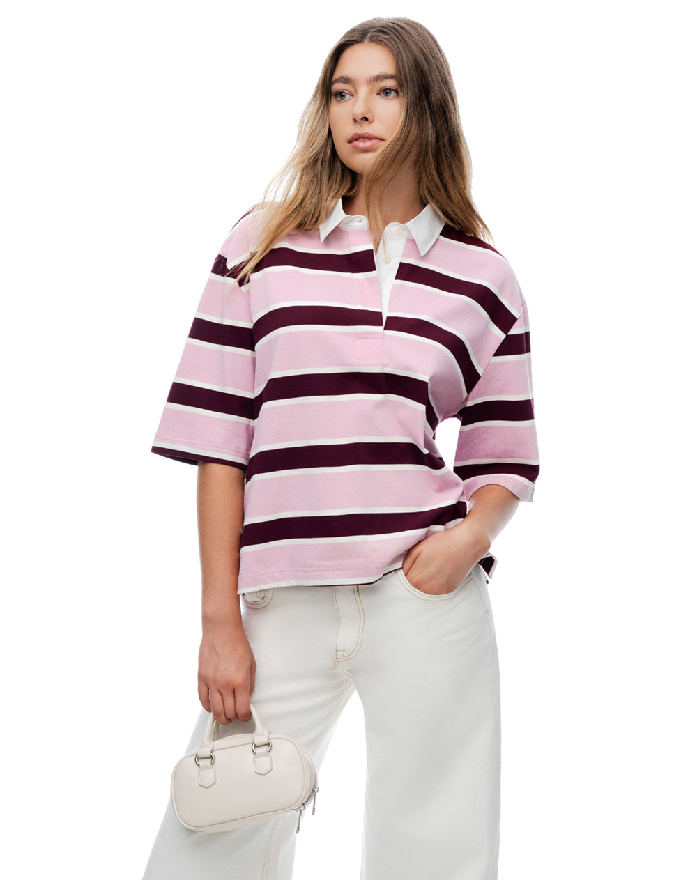 Polo manga corta oversize algodón rayas mujer