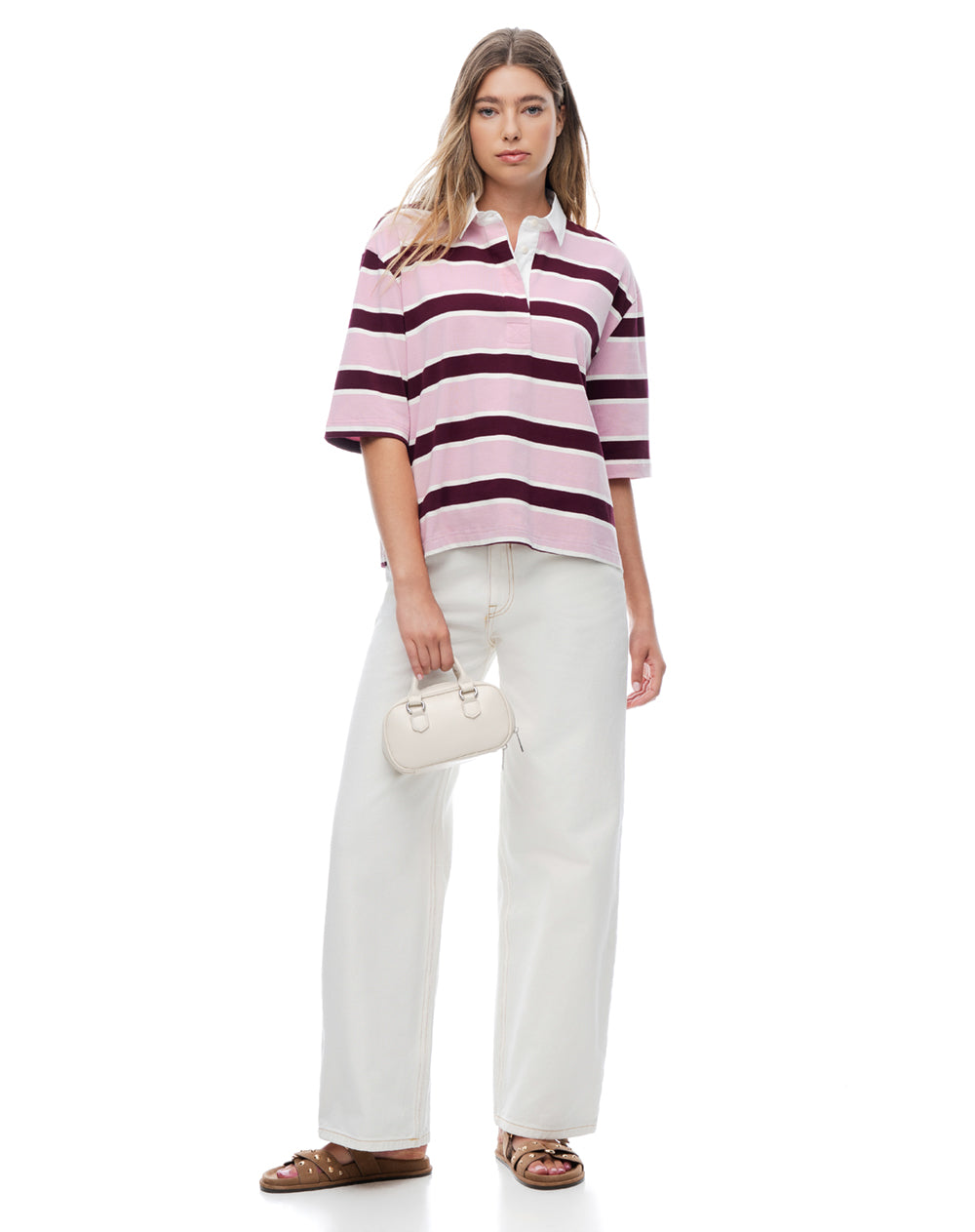 Polo manga corta oversize algodón rayas mujer