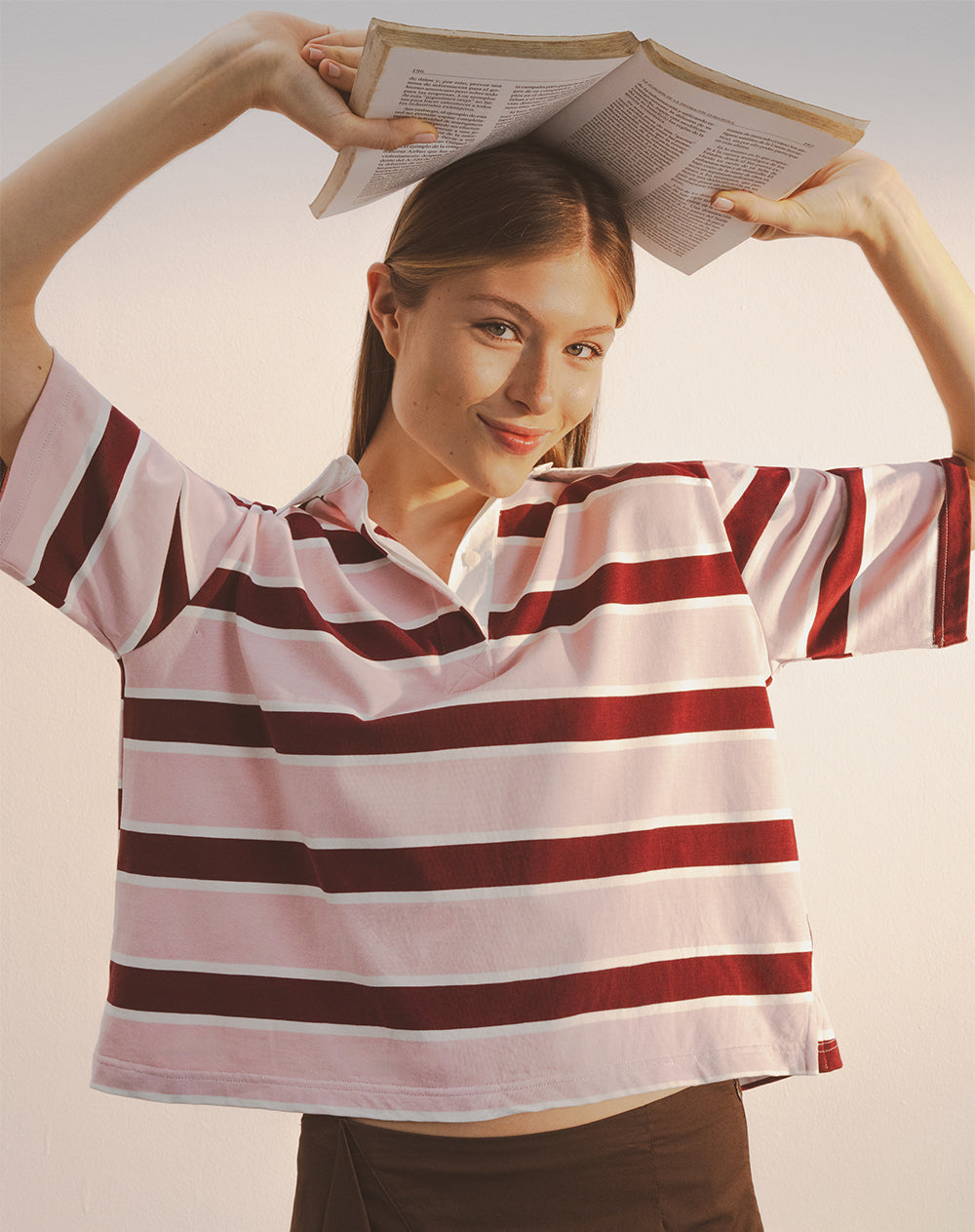 Polo manga corta oversize algodón rayas mujer