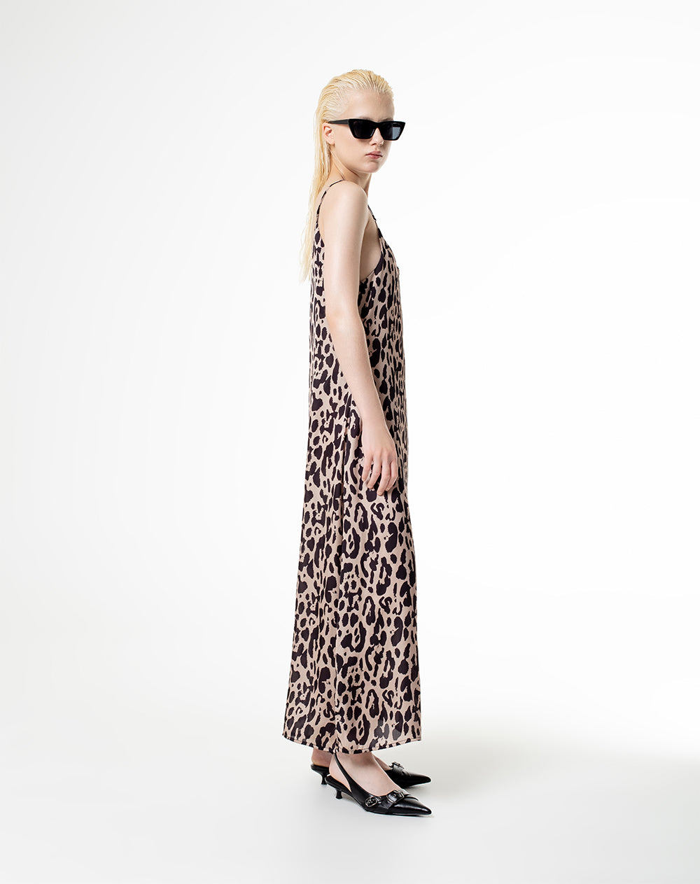 Vestido largo negro leopardo