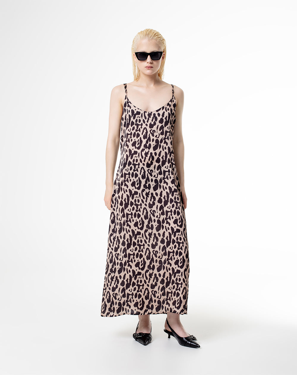 Vestido largo negro leopardo