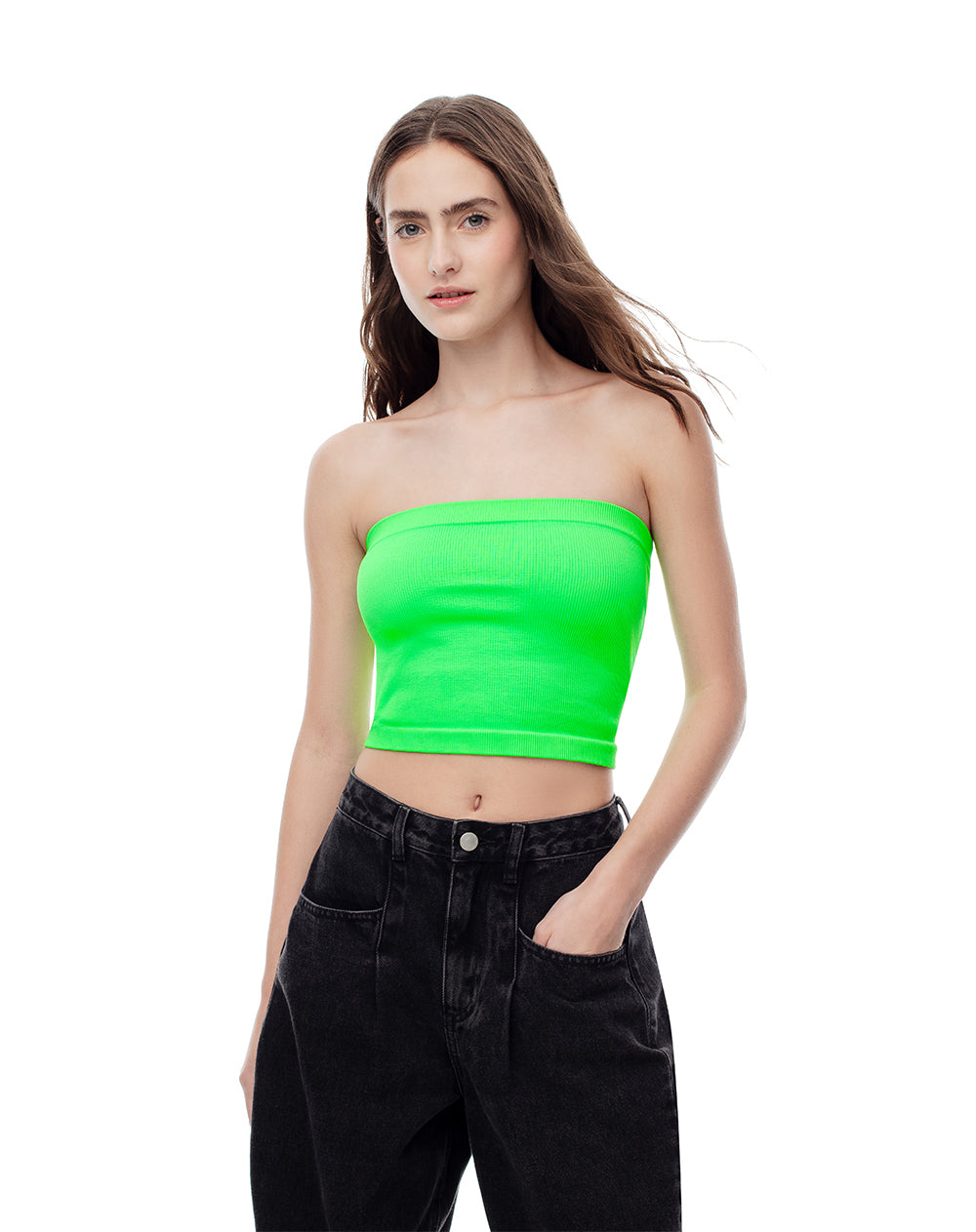 Crop top strapless verde neon