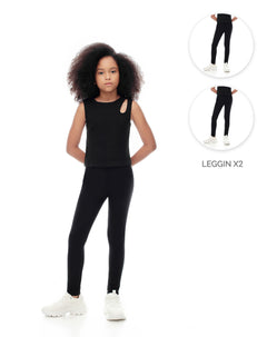 Set x2 Leggings Tiro Medio Negros para Niña