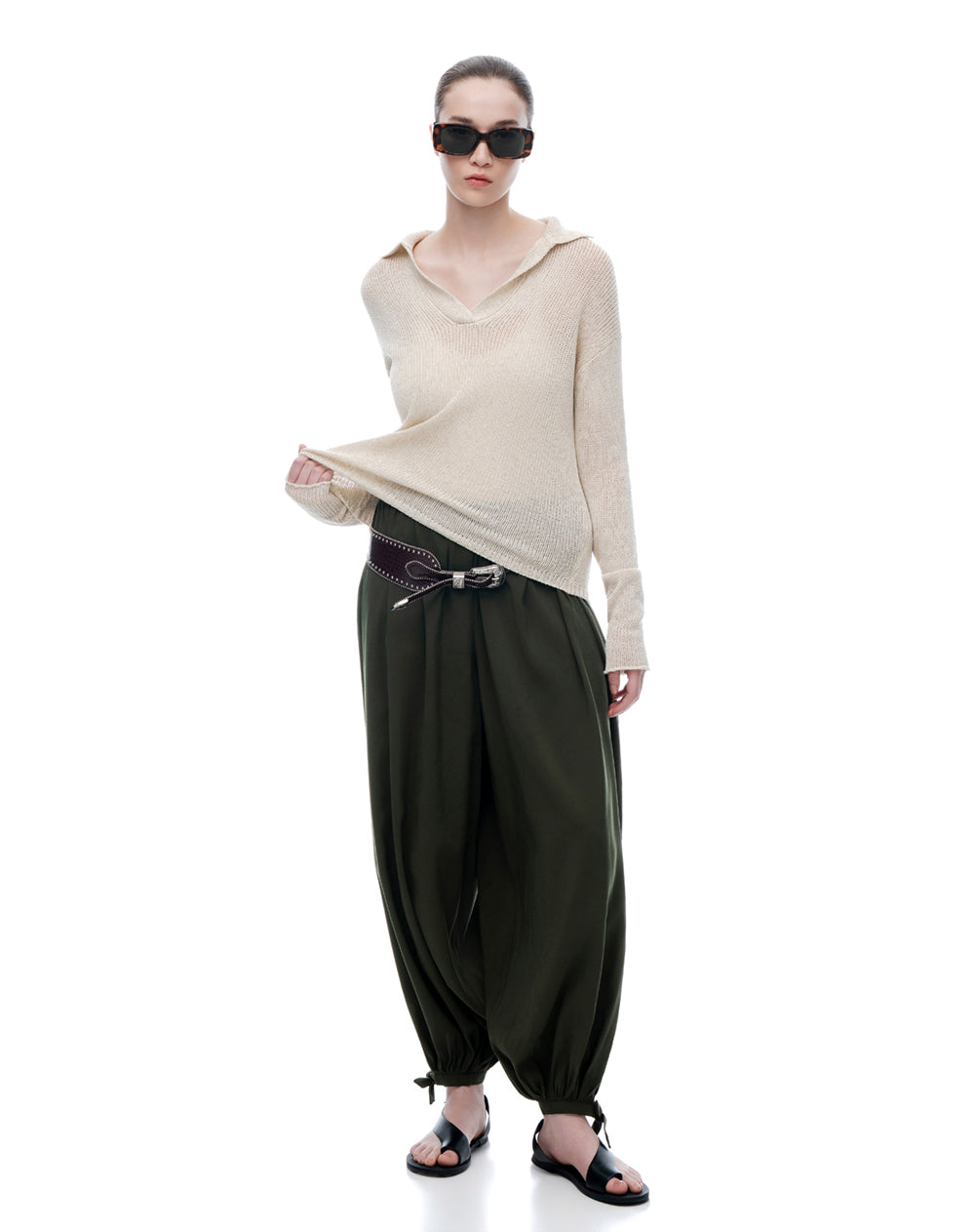 Pantalón loose fit tiro medio verde