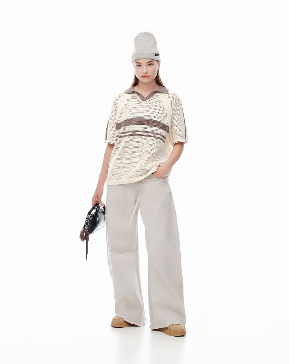 Polo regular tejida algodón crudo mujer