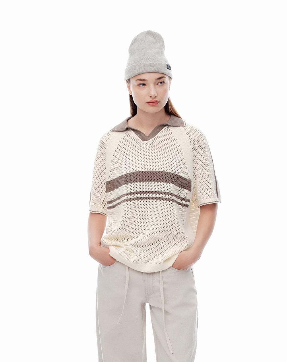 Polo regular tejida algodón crudo mujer