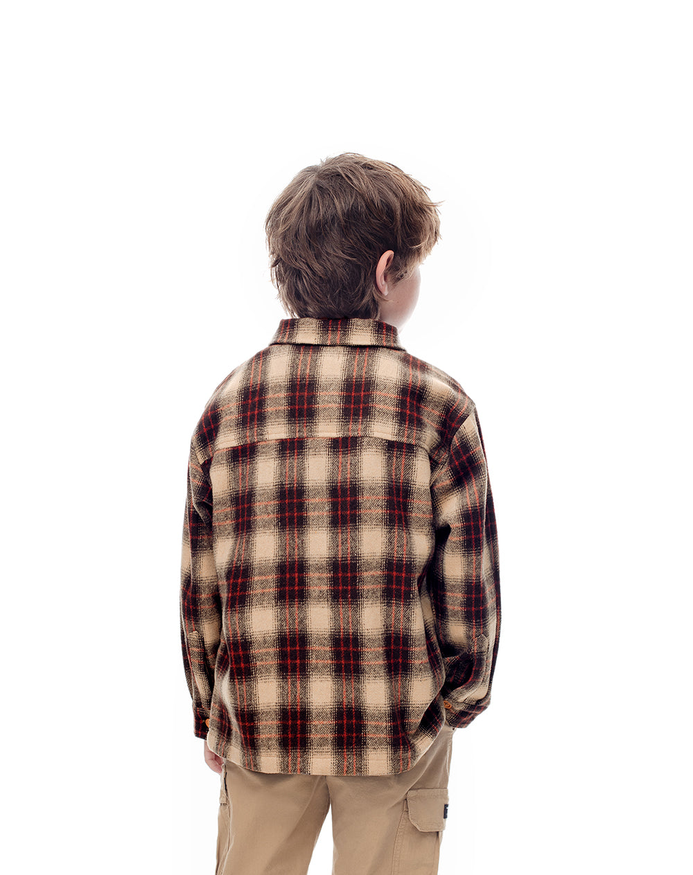 Camisa regular fit manga larga café con cuadros