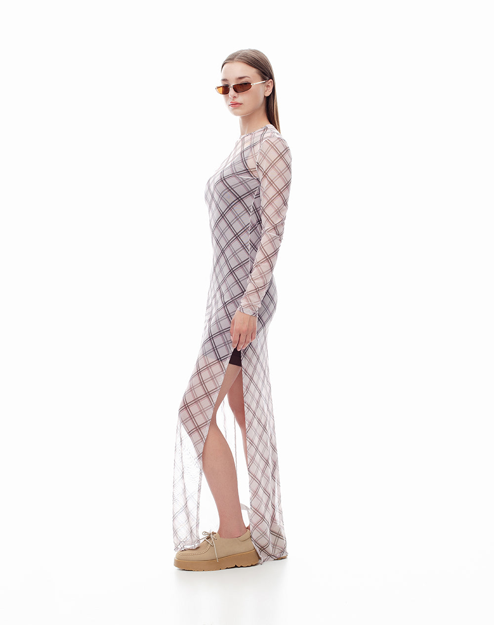 Vestido largo crudo estampado
