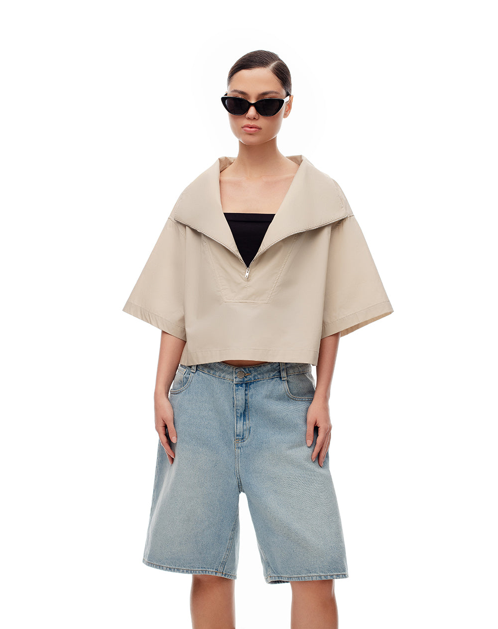 Camisa oversized fit manga corta kaki