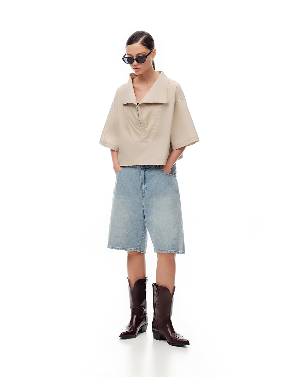 Camisa oversized fit manga corta kaki