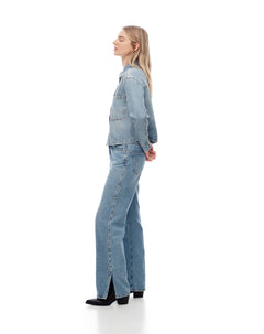 Jean flare fit tiro medio indigo