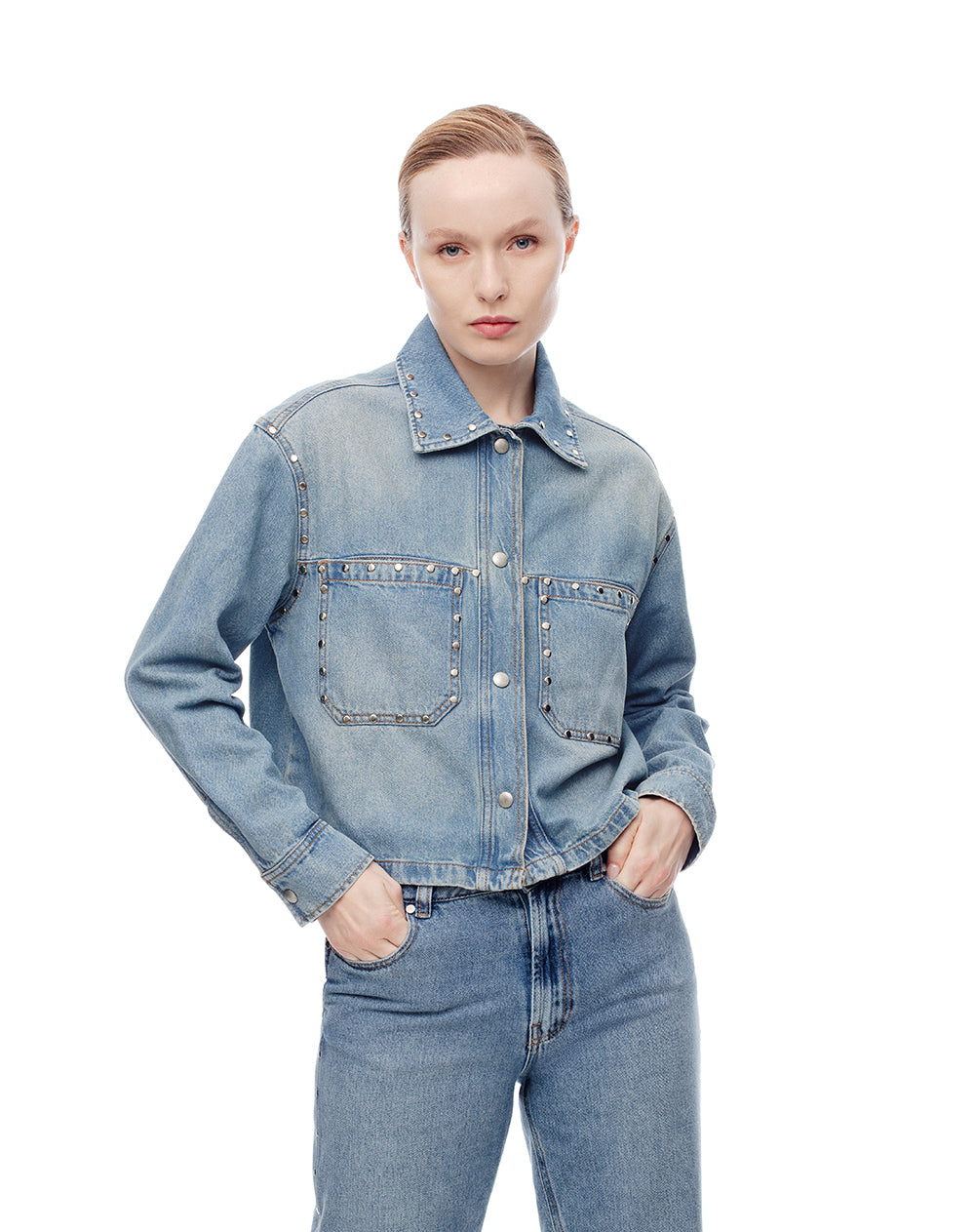 Chaqueta regular 100% algodón índigo medio mujer