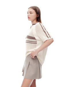Falda tiro alto drill algodón taupe mujer