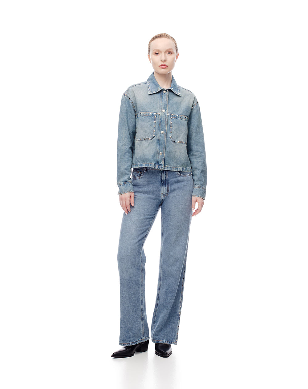 Chaqueta regular índigo medio mujer