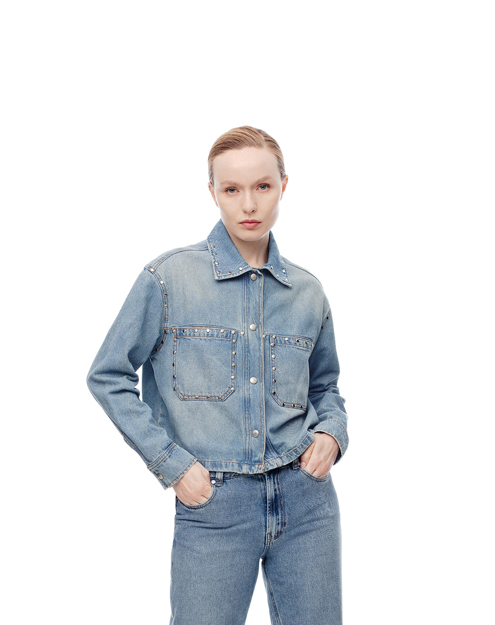 Chaqueta loose fit sin capucha índigo medio