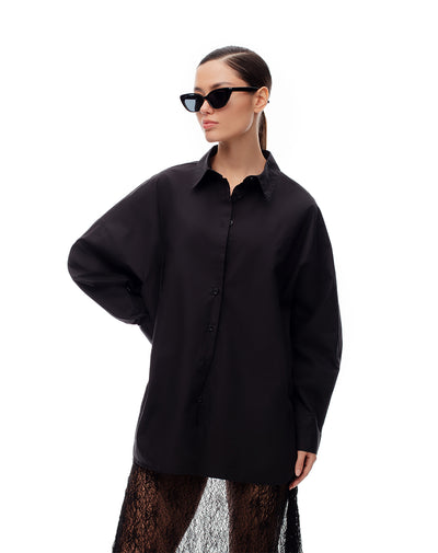 Camisa manga larga oversize algodón negra mujer