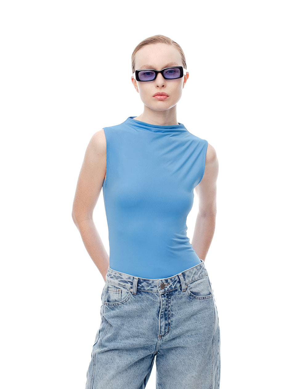 Body poliamida broche en entrepierna azul mujer