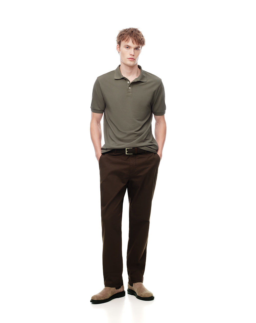 Polo slim algodón verde hombre
