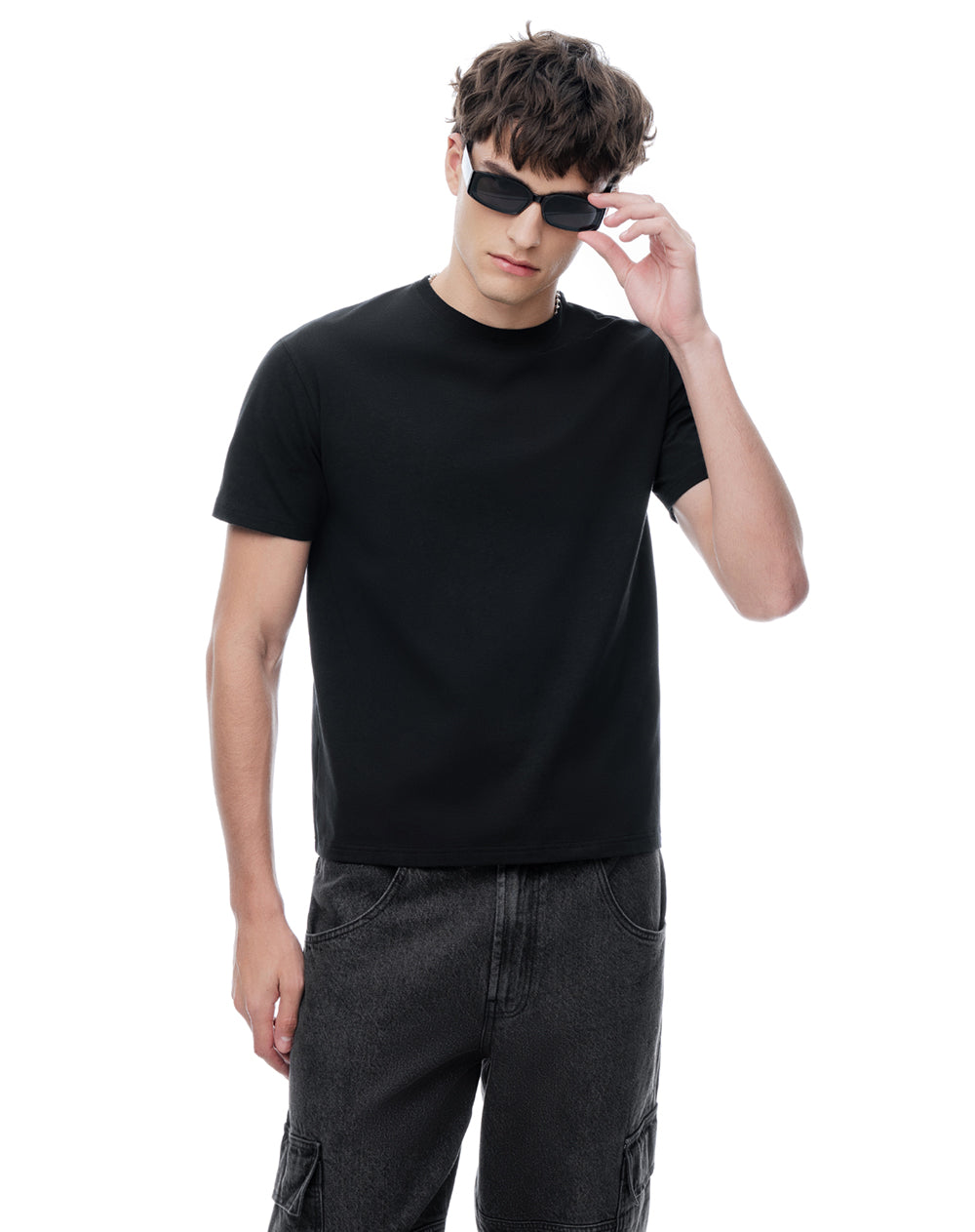 Polo regular manga corta negra hombre