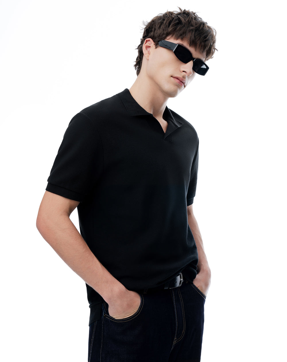 Polo regular algodón negra hombre