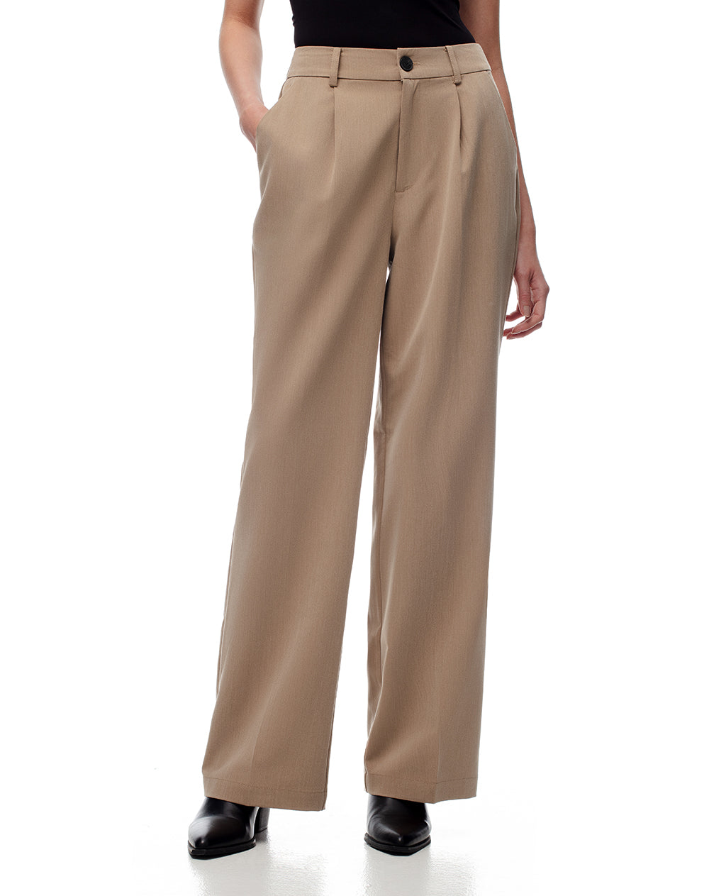 Pantalón wide leg tiro alto café mujer