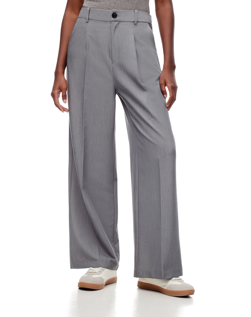 Pantalón de vestir tiro alto pliegues delanteros gris para mujer