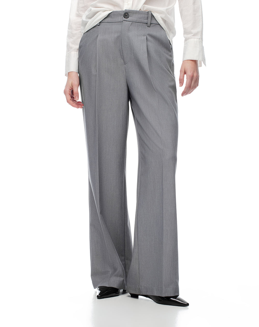 Pantalón wide leg tiro alto gris mujer