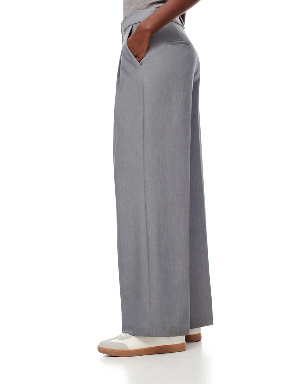 Pantalón de vestir tiro alto pliegues delanteros gris para mujer