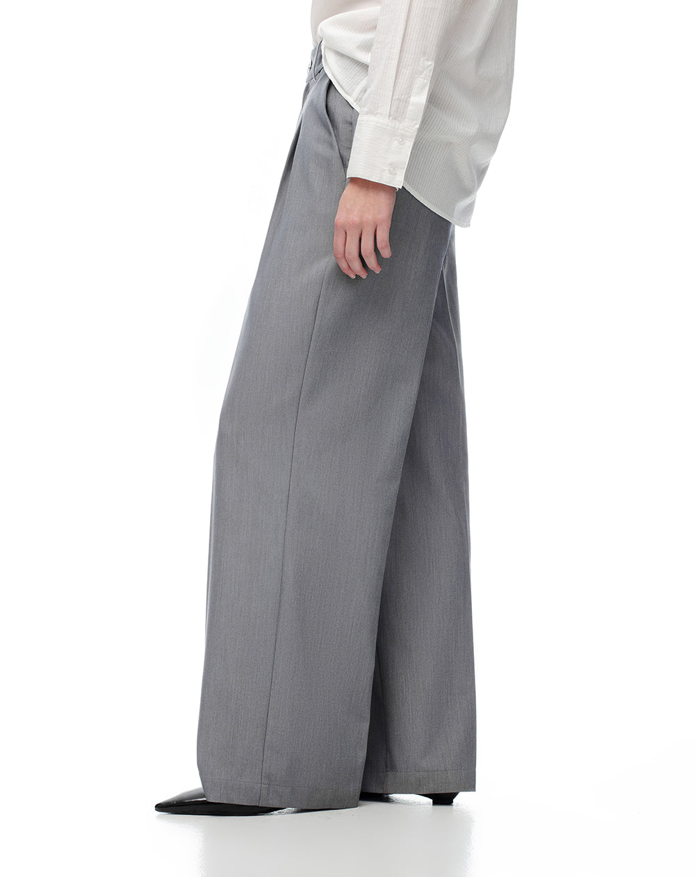 Pantalón wide leg tiro alto gris mujer