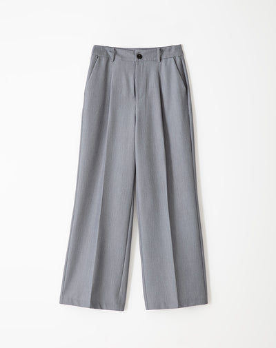 Pantalón wide leg tiro alto gris mujer