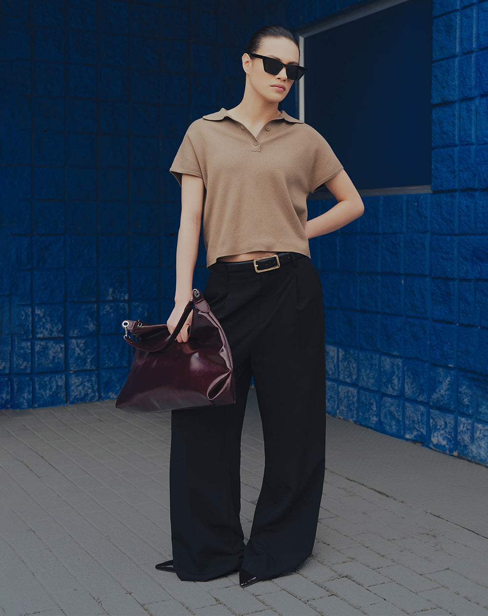 Pantalón wide leg tiro alto negro mujer