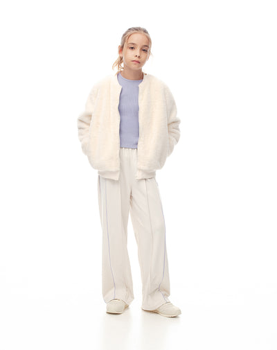 Pantalón tiro medio bota ancha crema niña