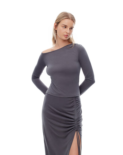 Camisa fitted fit manga larga gris