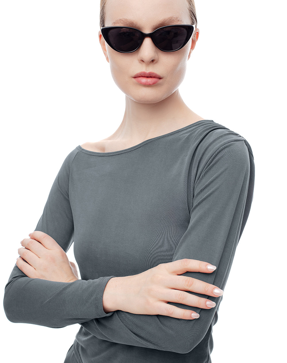 Camisa fitted fit manga larga gris