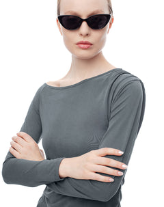 Camisa fitted fit manga larga gris