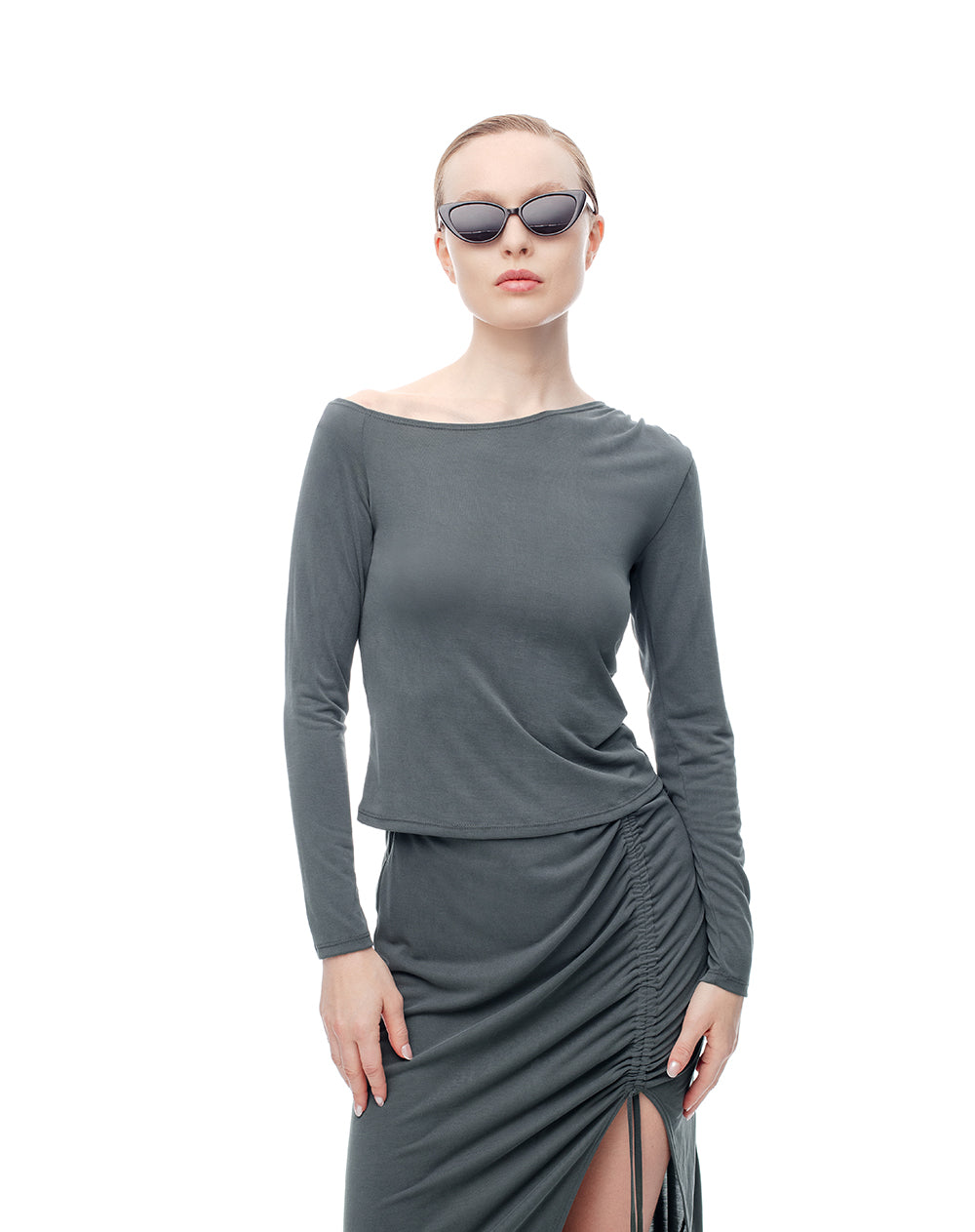 Camibuzo slim asimétrico gris mujer