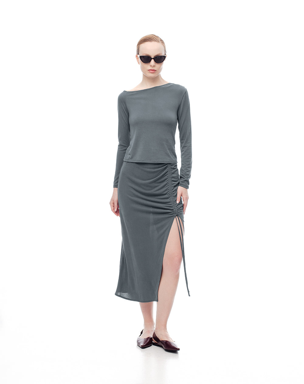 Camibuzo slim asimétrico gris mujer