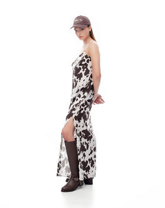 Vestido largo crudo estampado