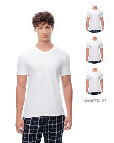 Camiseta slim algodón jersey x3unds blanca hombre