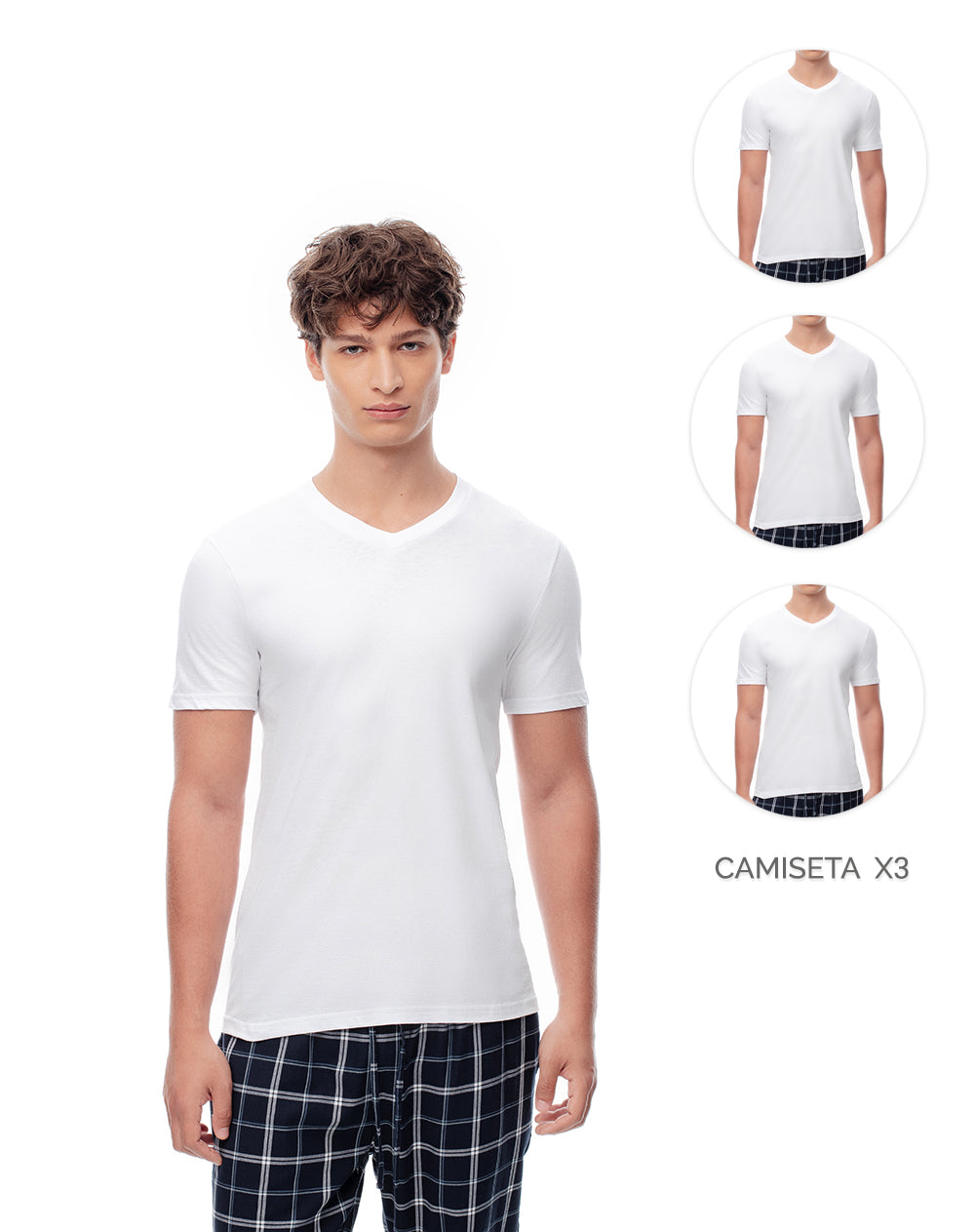 3 camisetas slim fit manga corta blanca