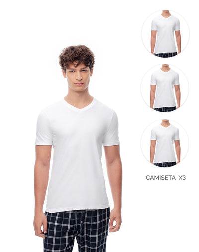 3 camisetas slim fit manga corta blanca
