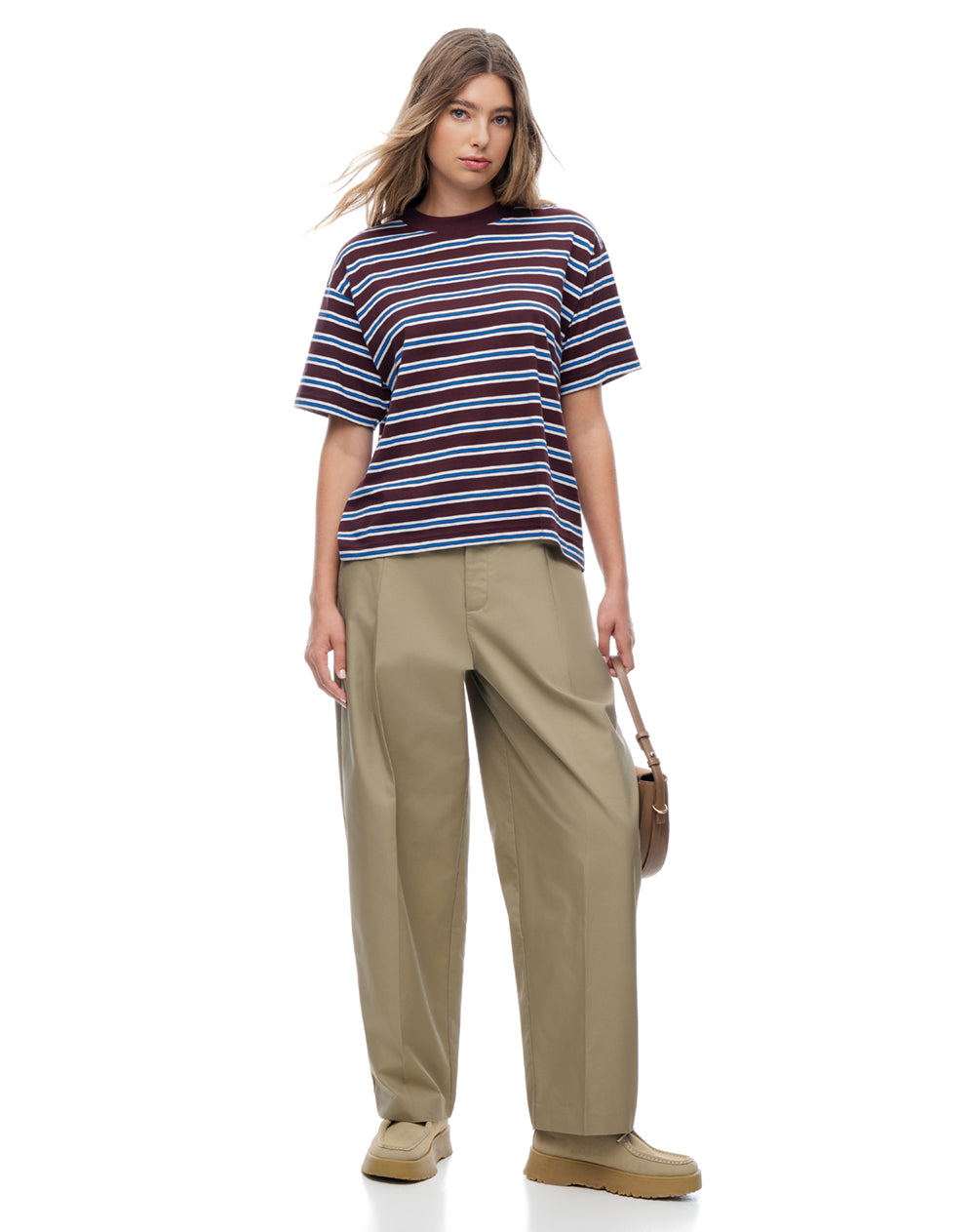 Pantalón tiro medio baggy barrel drill café mujer