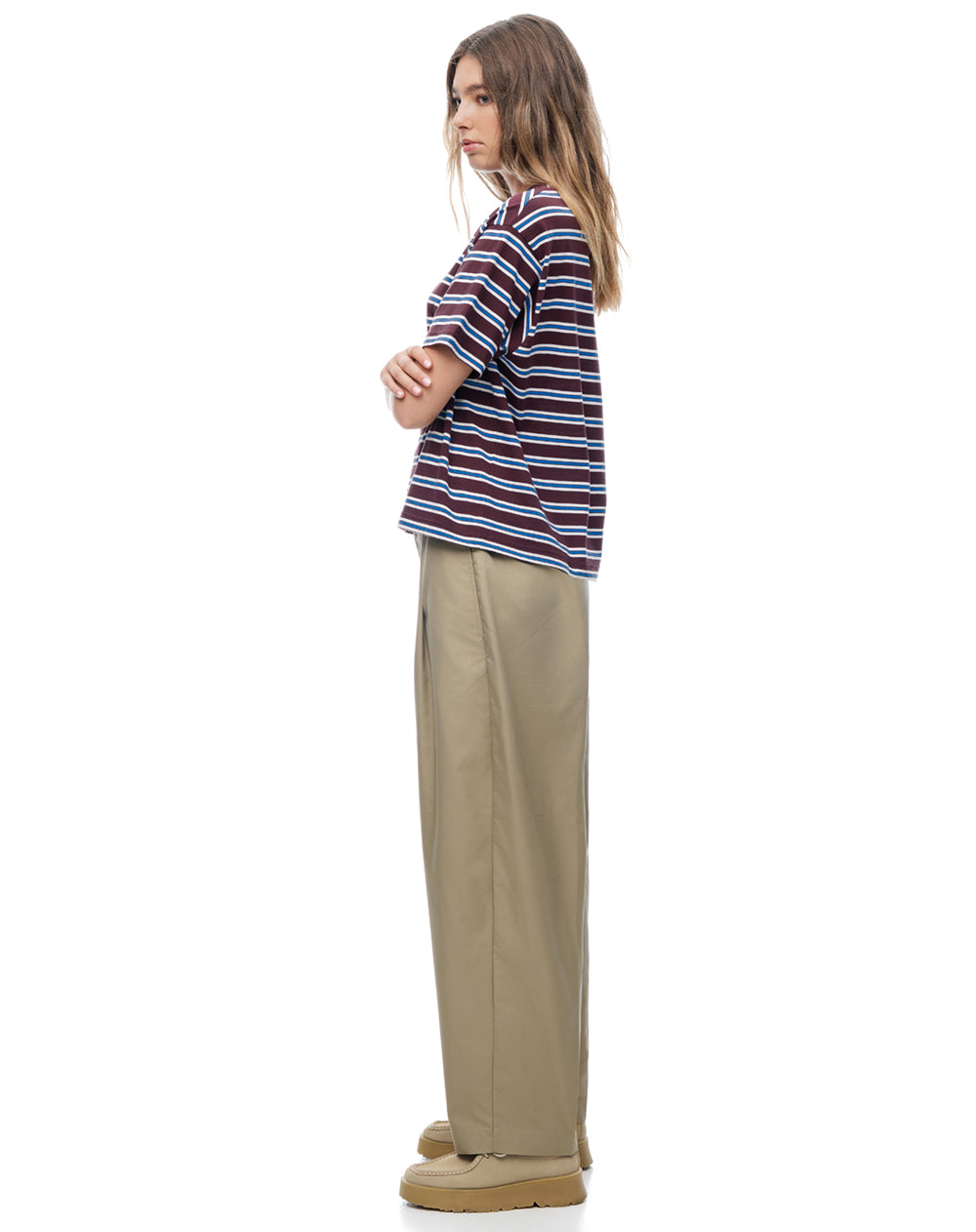 Pantalón tiro medio baggy barrel drill café mujer