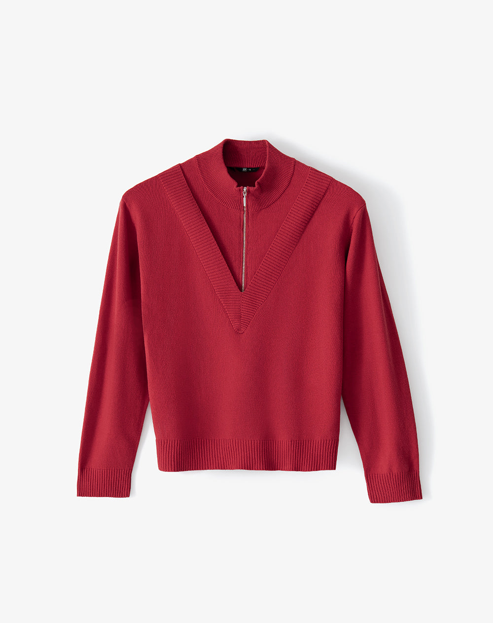 Buzo tejido regular cuello alto cierre rojo mujer