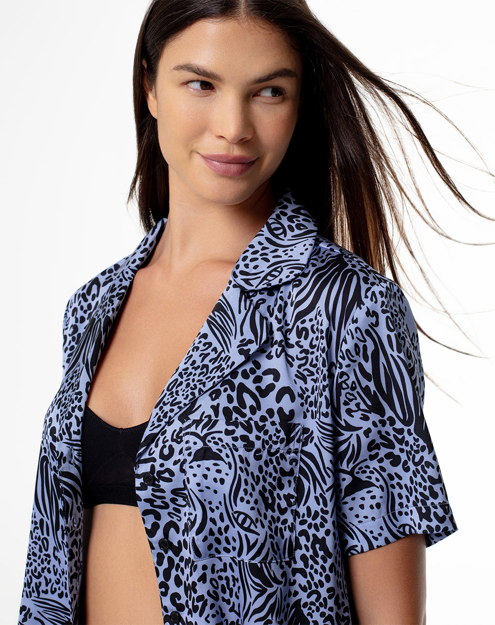Camisa regular fit manga corta lavanda estampado