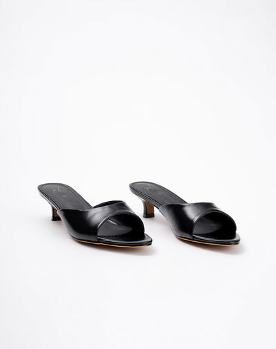 Sandalias mule de tacón bajo negro mujer