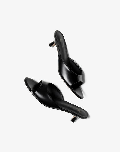 Sandalias mule de tacón bajo negro mujer