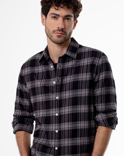 Camisa manga larga gris con cuadros