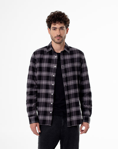 Camisa manga larga gris con cuadros