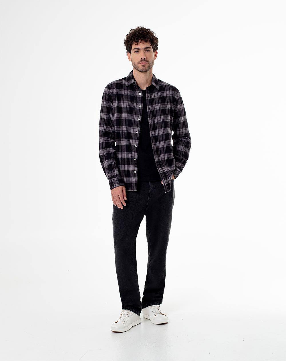 Camisa manga larga gris con cuadros